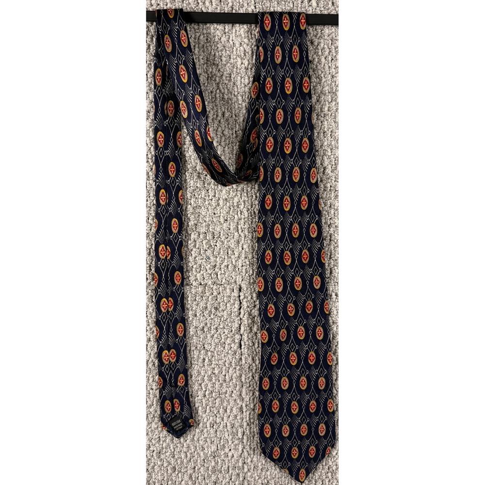 Britches of Georgetowne Silk Tie Mens Navy Geometric Medallion Vintage Italy